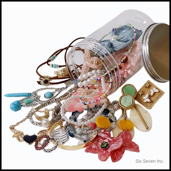 Mystery Jewelry Jar Set Gothic Boho Punk Mixed Necklaces Earrings Rings - Picture 8 of 8